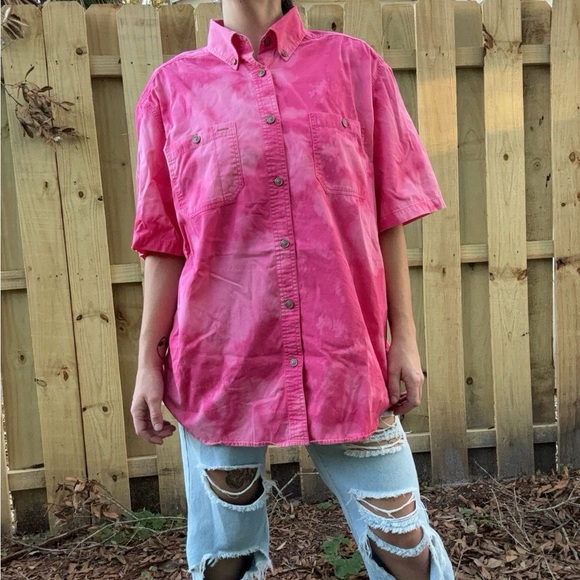 Pink Tie Dye Button Up Shirt Unisex Size L - Picture 4 of 9